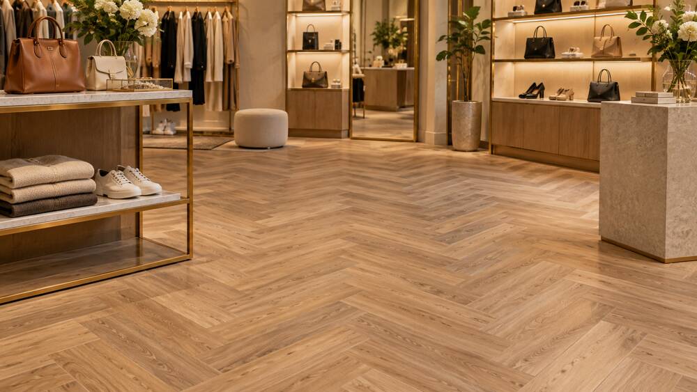 Sàn gỗ xương cá lát trong cửa hàng - Hình ảnh minh họa
