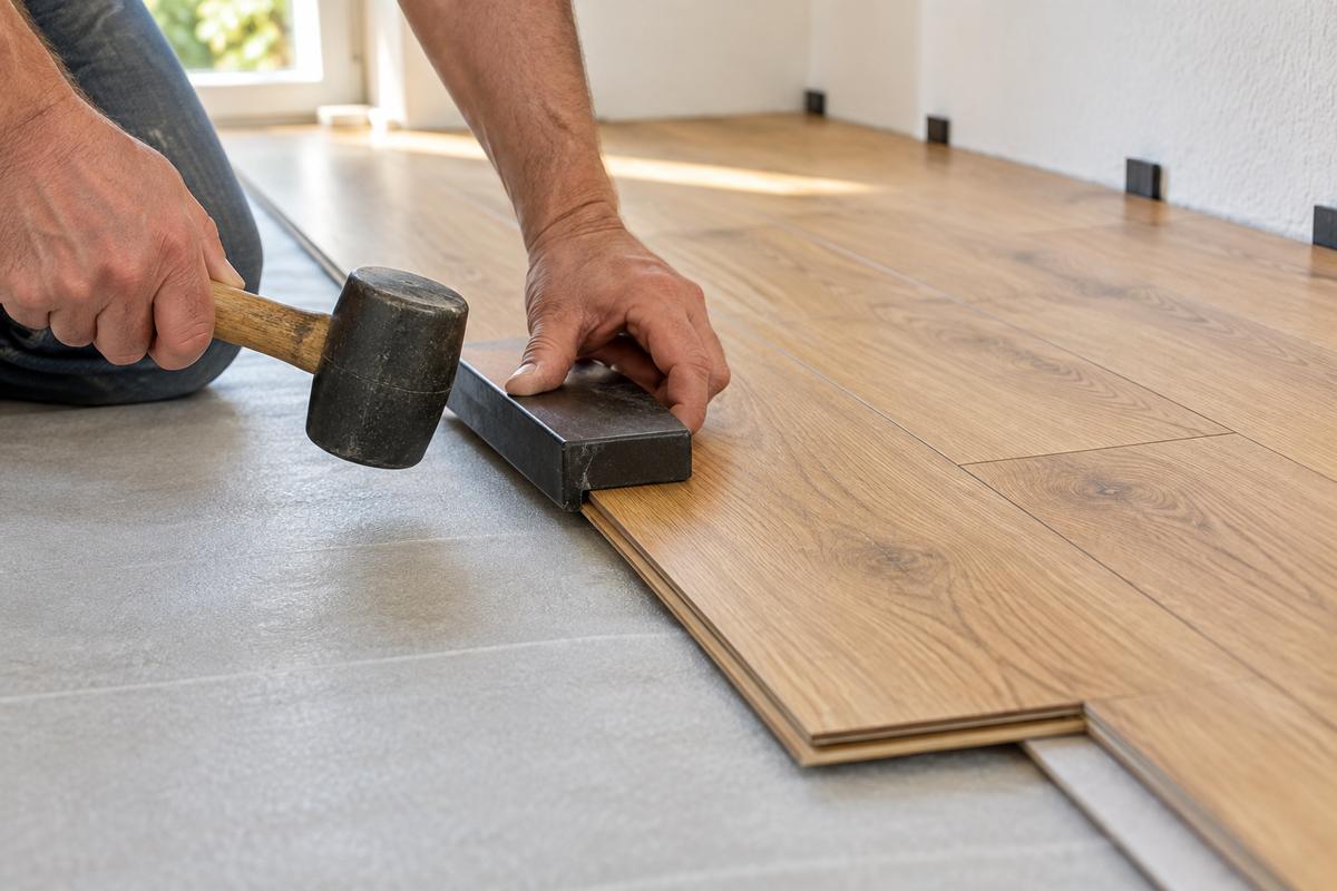 Ghép hệm khóa tấm sàn gỗ công nghiệp