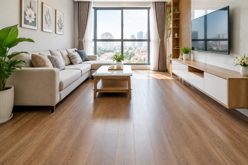 Sàn gỗ lát sole thẳng trong phòng khách