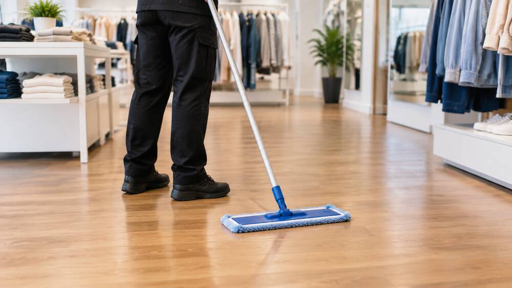 Vệ sinh sàn gỗ cửa hàng định kỳ - Hình ảnh minh họa