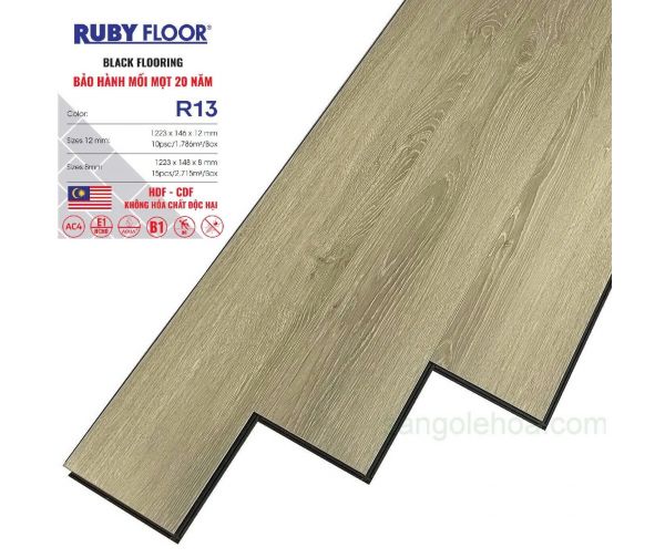 Sàn gỗ cốt đen Ruby R13 tỷ trọng 890kg/m3
