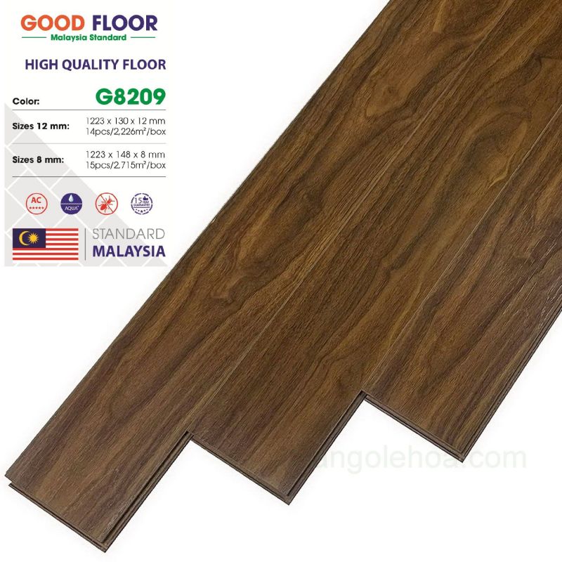 Sàn gỗ Good Floor G8209 cốt nâu 12mm giá tốt tỷ trọng 820kg/m3