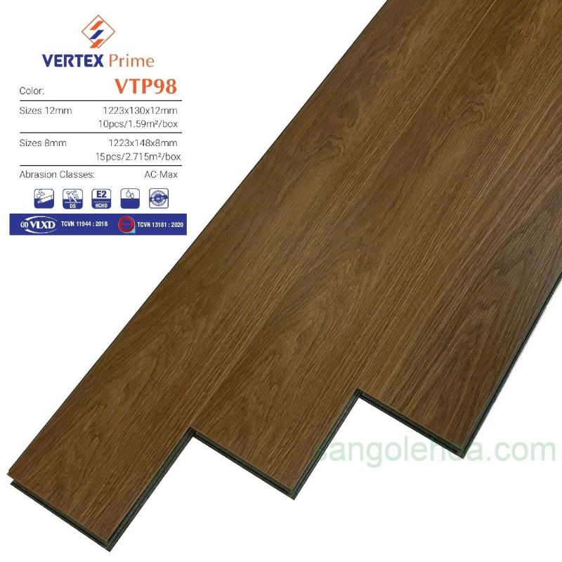 Sàn gỗ Vertex Prime VTP98 cốt xanh 12mm chịu nước tỷ trọng 840kg/m3
