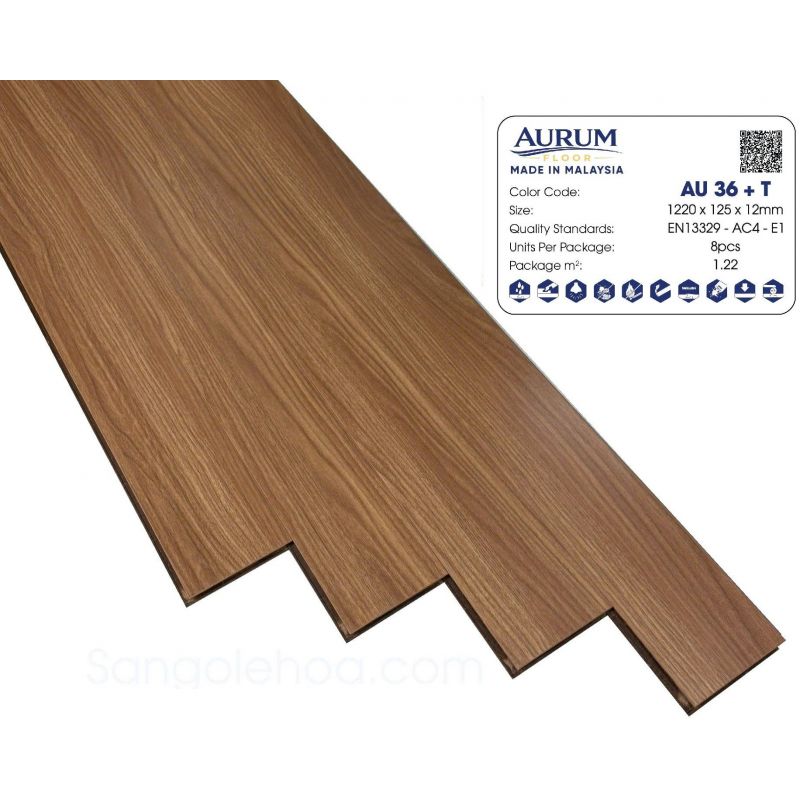 Sàn gỗ AURUM AU36+T nhập khẩu Malaysia công khai đầy đủ thông số kích thước, AC4, tiêu chuẩn E1